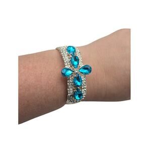 Vintage Blue Rhinestone Wrap Bracelet – Silver Tone | Romantic Gothic Statement